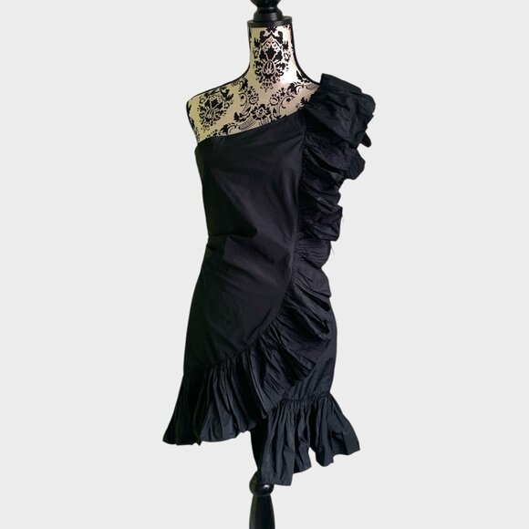 Zara Woman Black One-Shoulder Ruffle Mini Dress - Picture 5 of 10
